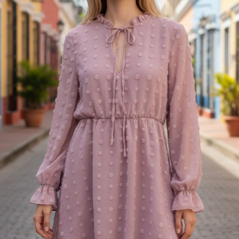 Pom Pom embellished dusty rose dress m